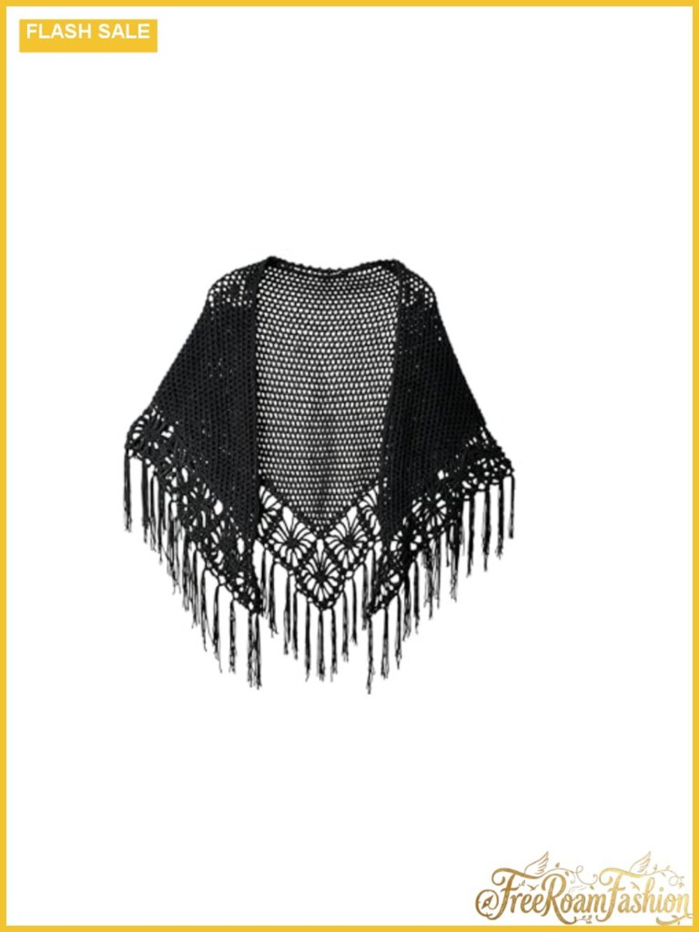 Handmade Crochet Shawl Fringe Open Front Wrap Boho Floral Lace